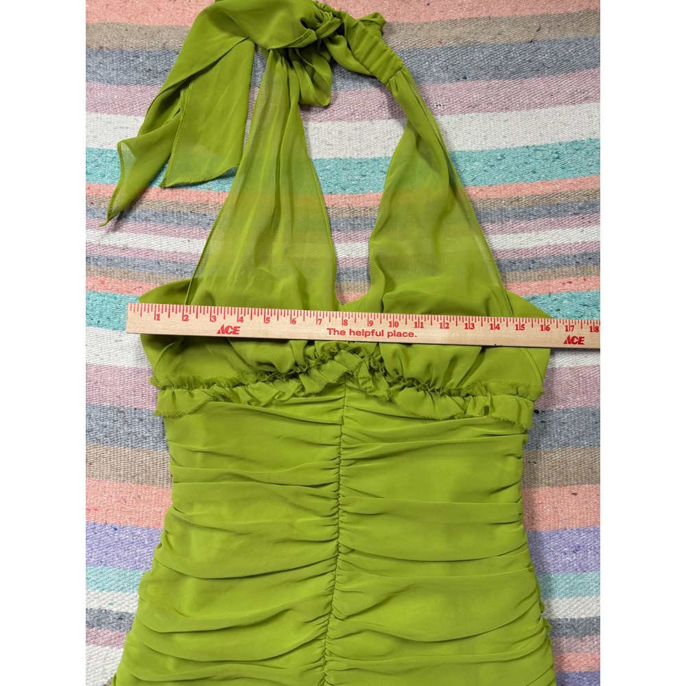 Vintage Y2K Roberta Lime Green Ruched Halter Ruffle Mini Dress Size 2–4 - Picture 4 of 5